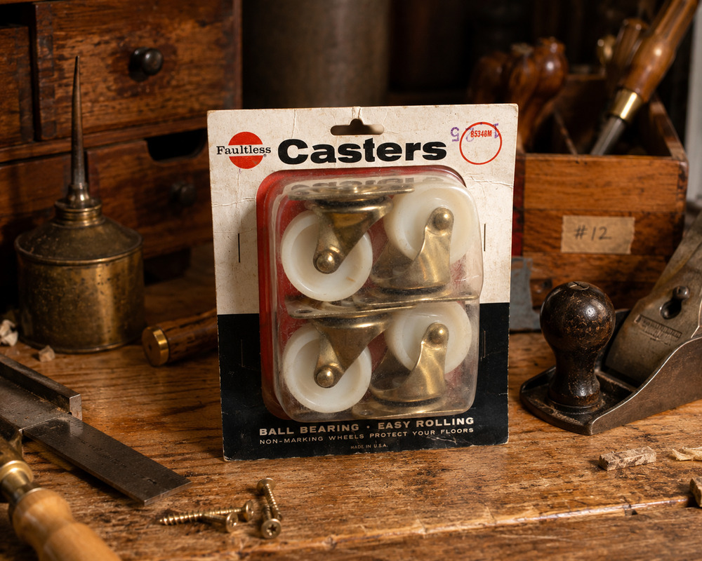 Vintage Faultless Brass Swivel Casters Set 4 Ball Bearing Furniture Wheels NOS
